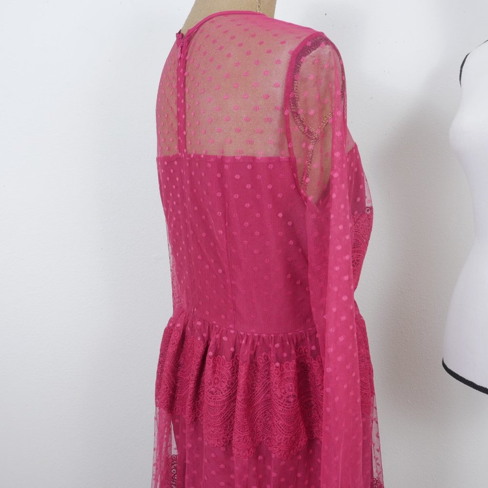ASOS Wine Lace Sheer Long Sleeve Romantic Bohemian y2k Full Skirt SZ 10 Dress - Picture 7 of 12